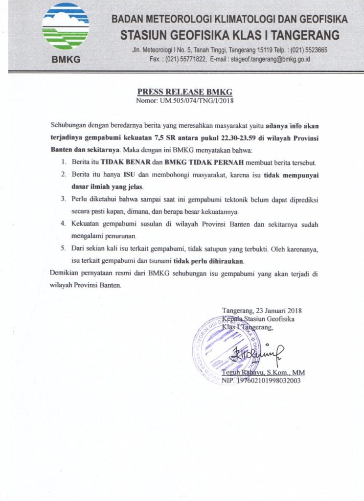 Press Release BMKG